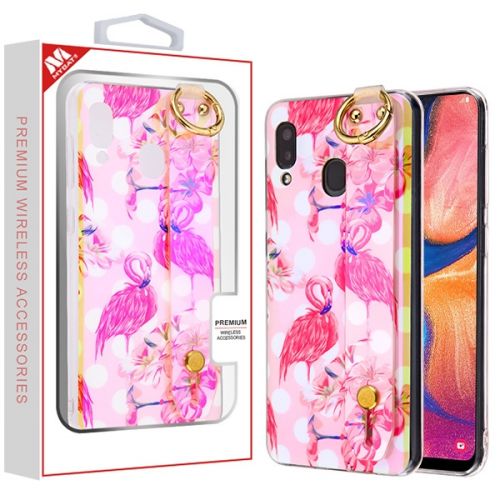 Samsung Galaxy A20 Case, Pink Flamingos Dreamy Hybrid Case (With Wristband Stand)