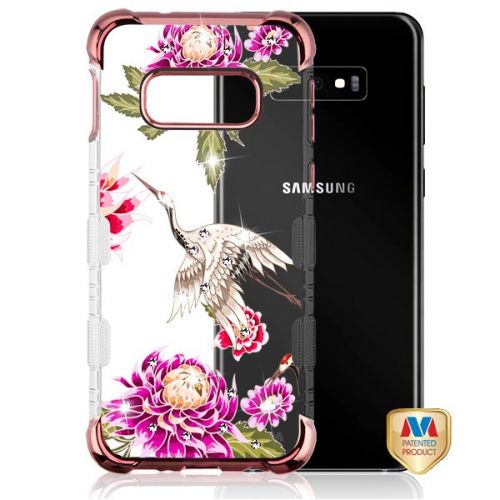 Samsung Galaxy s10e Case, Rose Gold Plating/Crane Diamante TUFF Klarity Lux TPU Case Cover