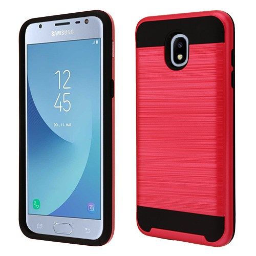 Samsung Galaxy J3 2018 J337 Case, Red Black Brushed Hybrid Case