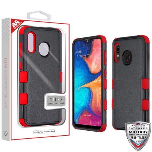 Samsung Galaxy A20 Case, Natural Black Red TUFF Hybrid Case Cover [Military-Grade Certified]