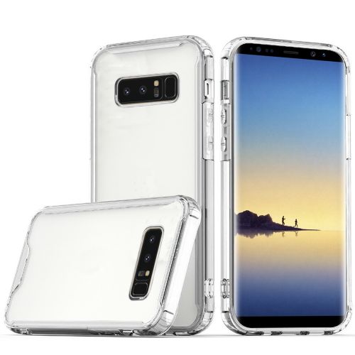 Samsung Galaxy Note 8 Colored Shockproof Transparent Hard PC TPU Hybrid Case Cover - Clear/Clear