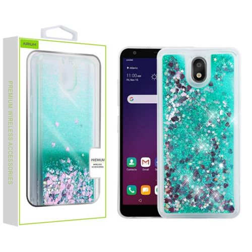 LG Arena 2 Case, Hearts & Green Quicksand Glitter Hybrid Case Cover