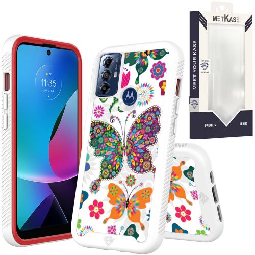 Motorola Moto G Play 2023 METKASE Premium Exotic Design Hybrid Case in Slide-Out Package - Colorful Butterflies