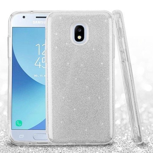 Samsung Galaxy J3 2018 J337 Case, Achieve Silver Full Glitter Hybrid Case Cover