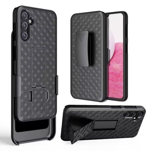 Samsung Galaxy S10 Plus 6.4inch Weave Premium 3in1 Combo Holster Kickstand Case Cover - Black