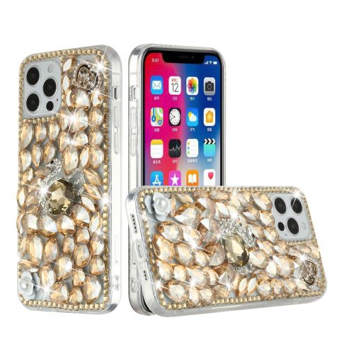 Google Pixel 7A Full Diamond with Ornaments Hard TPU Case Cover - Gold Swan Crown Pearl