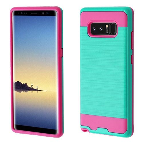 Samsung Galaxy Note 8 Case, Teal Green/Hot Pink Brushed Hybrid Case Cover