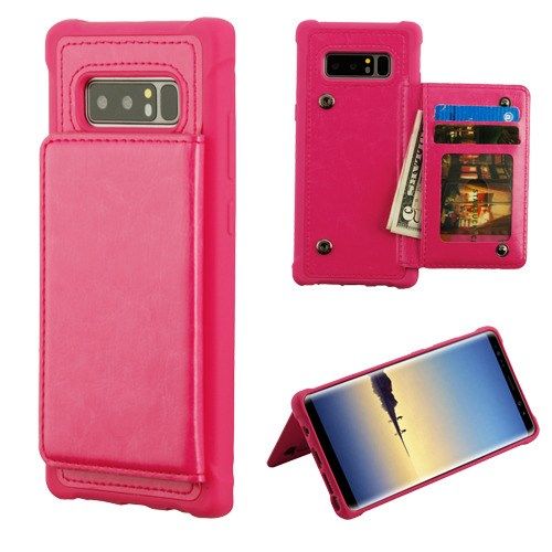Samsung Galaxy Note 8 Wallet, Hot Pink Flip Wallet Executive Case Cover(TPU Case with Snap Fasteners)
