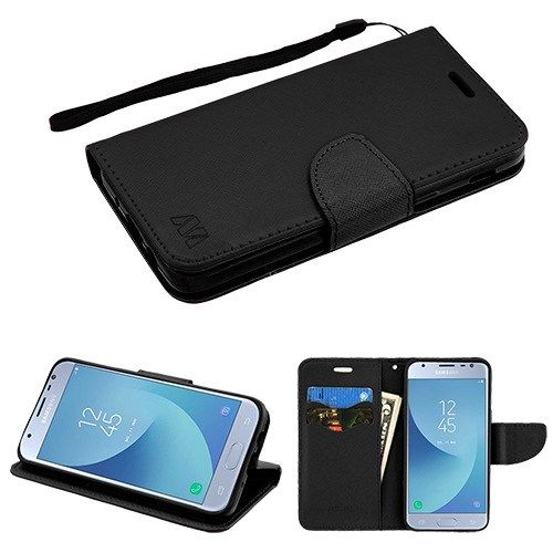 Samsung Galaxy J3 2018 J337 Wallet, Black Pattern/Black Liner MyJacket Wallet Flip Case Cover