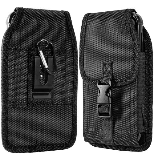 Large Nylon Vertical Pouch With Front Buckle - Black