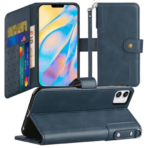 Apple iPhone SE 2020 Case, Retro Wallet Card Holder Case Cover Dark Blue