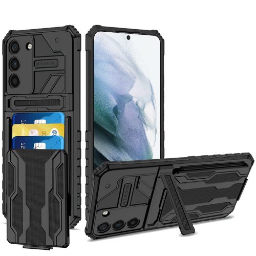 Samsung Galaxy S22 Plus Multiple Card Holder Kickstand Hybrid Case Cover - Black