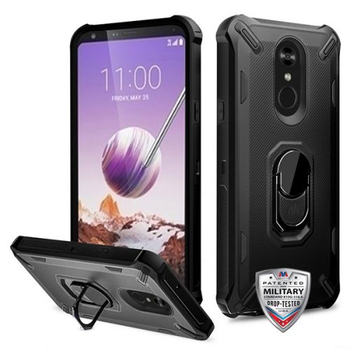 LG Stylo 5 Case, Black/Black Brigade Hybrid Case Cover (with Ring Stand)