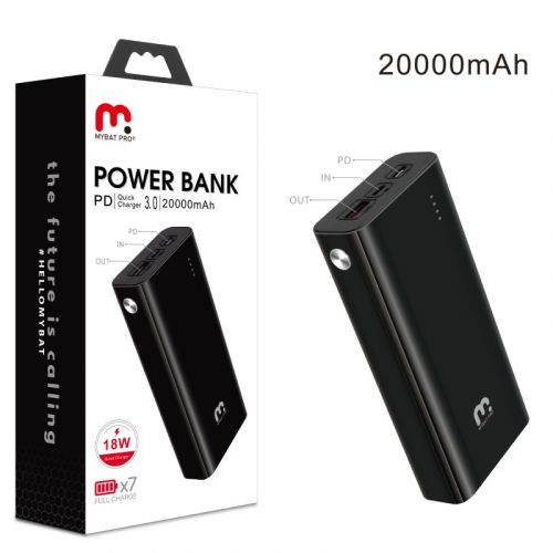 Mybat Pro 20000 Mah Fast Charge Power Bank Type-C & USB-A Output Quick 18W Black