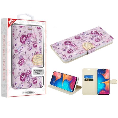 Samsung Galaxy A20 Wallet, Fresh Purple Flowers MyJacket Wallet Diamond Case