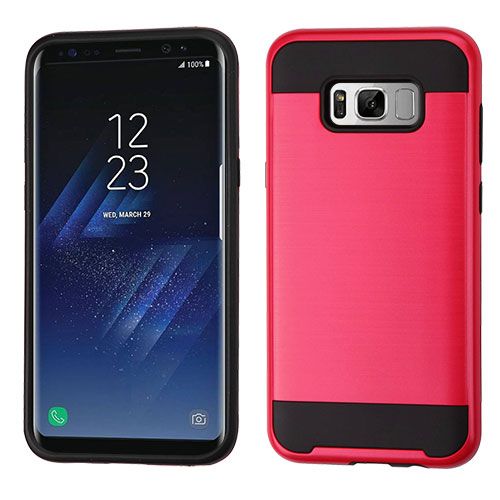 Samsung Galaxy S8 Plus Case, Red Black Brushed Hybrid Case