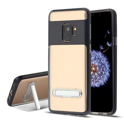 Samsung Galaxy S9 Case, Black/Transparent Clear Hybrid Case Cover (with Magnetic Metal Stand)