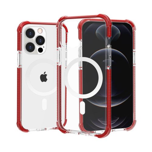 Apple iPhone 8 Plus MegSafe Compatible Acrylic Tough 2.5mm Transparent ShockProof Hybrid Case Cover - Red