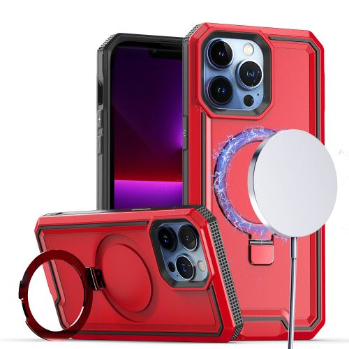 Apple iPhone 15 Aligned [Magnetic Circle] Kickstand Tough Strong Shockproof Hybrid - Red