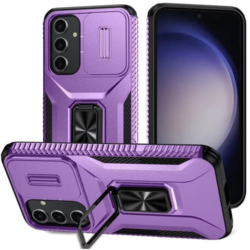 Samsung S24 FE Complete Magnetic Metal Ring Stand Camera Protection Hybrid - Purple