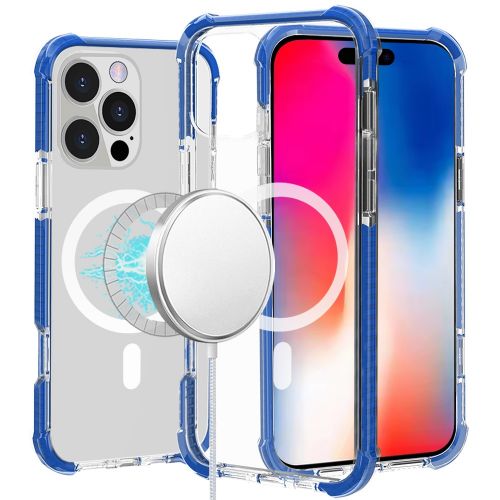 Apple iPhone 16 Pro 6.3 inch Acrylic [Magnetic Circle] Tough 2.5mm Transparent ShockProof Hybrid - Blue