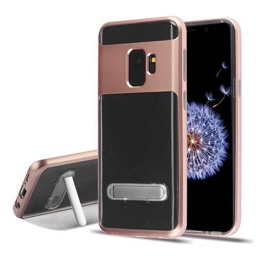 Samsung Galaxy S9 Case, Rose Gold/Transparent Clear Hybrid Case Cover (with Magnetic Metal Stand)