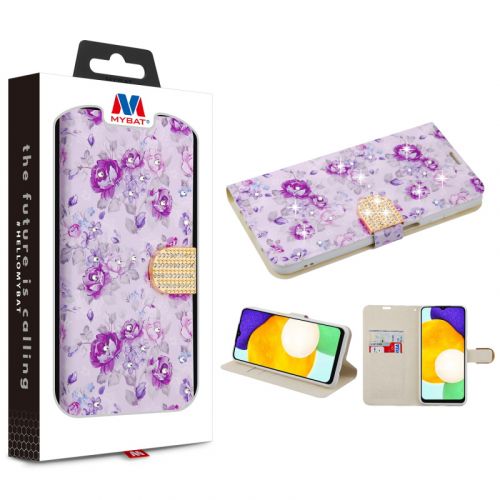 Samsung Galaxy A13 5G MyBat MyJacket Wallet Diamond Series   Fresh Purple Flowers