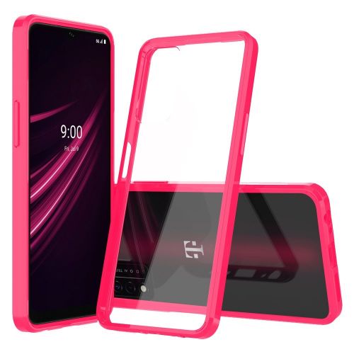 REVVL V Plus 5G Case, Clear Transparent Hybrid Case Cover Clear PC + Hot Pink