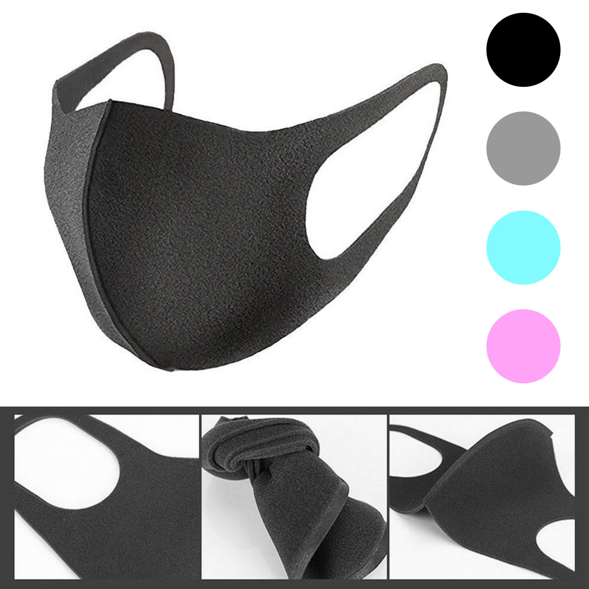 thumbnail 1 - Face Mask Black Washable Reusable Breathable Unisex Mask Cotton