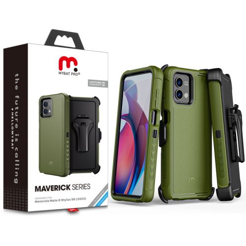 Motorola 2023 Moto G Stylus 5G MyBat Pro Antimicrobial Maverick Series Case with Holster - Army Green / Black