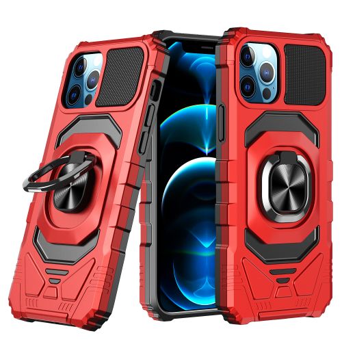 Apple iPhone 8 Plus Robotic Hybrid with Magnetic Ring Stand Case Cover - Red