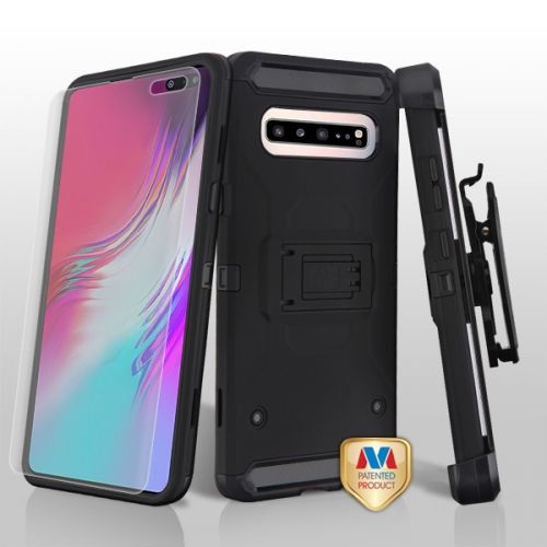 Samsung Galaxy S10 5G Case, Black/Black 3-in-1 Kinetic Case Combo With Holster (with Full-coverage Screen Protector)