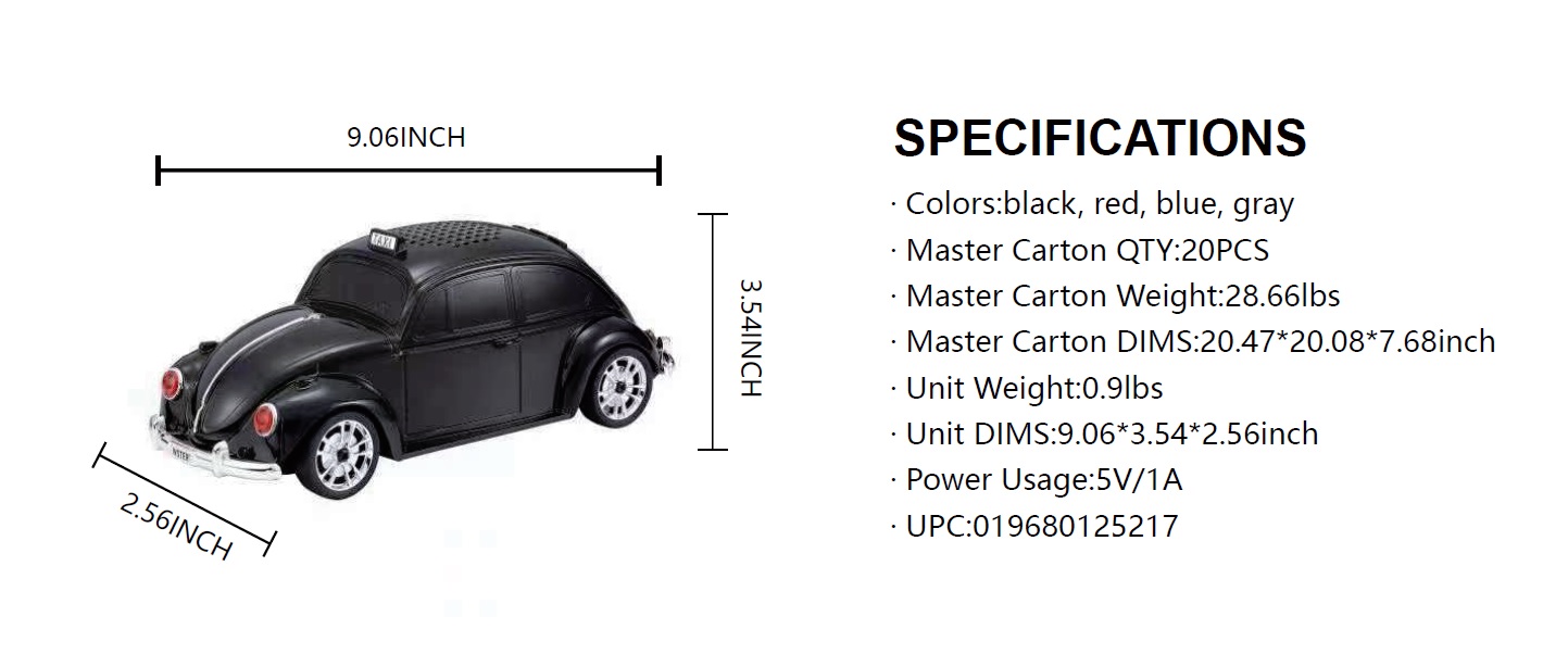 Wholesale Crystal Clear Beetle Style Design Taxi Car Portable Bluetooth  Speaker WS1937 for Phone, Device, Music