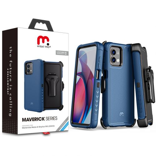 Motorola 2023 Moto G Stylus 5G MyBat Pro Antimicrobial Maverick Series Case with Holster - Blue / Black