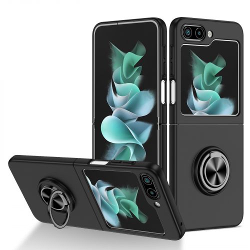 Samsung Galaxy Z Flip 5 Chief Premium Matte Magnetic Ring Stand Hybrid Case Cover - Black