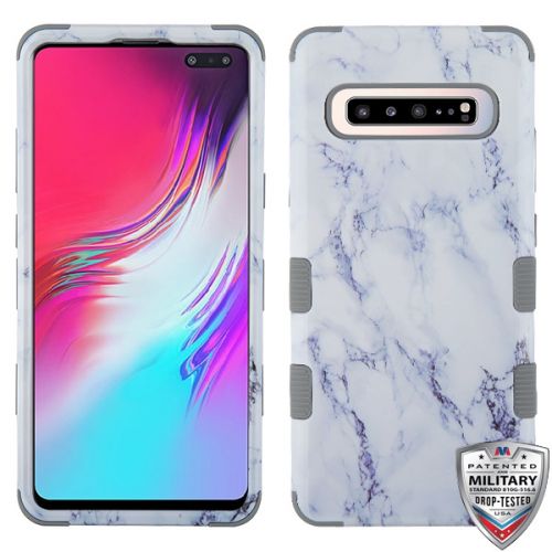 Samsung Galaxy S10 5G Case, White Marbling/Iron Gray TUFF Hybrid Case Cover [Military-Grade Certified]