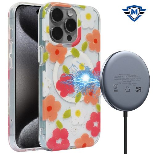 Apple iPhone 15 Pro Max METKASE Floral Design [Magnetic Circle] Transparent Hybrid - Peach Flower