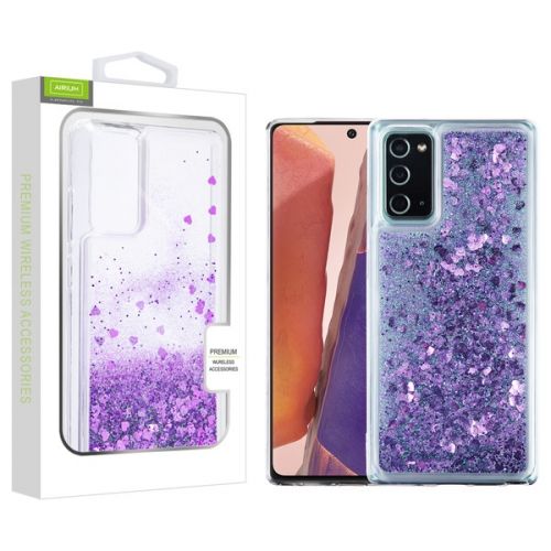 Samsung Galaxy Note 20 Case, AIRIUM Quicksand Glitter Hybrid Case Cover Hearts & Purple