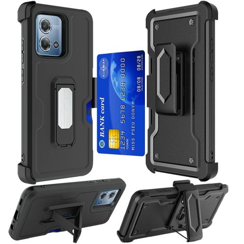 Motorola G Stylus 5G 2023 CARD Holster with Kickstand Clip Hybrid Case Cover - Black