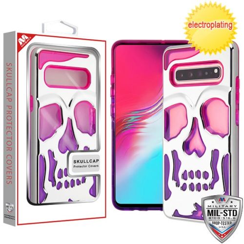 Samsung Galaxy S10 5G Case, Silver Plating/Hot Pink/Purple SKULLCAP Lucid Hybrid Case Cover [Military-Grade Certified]