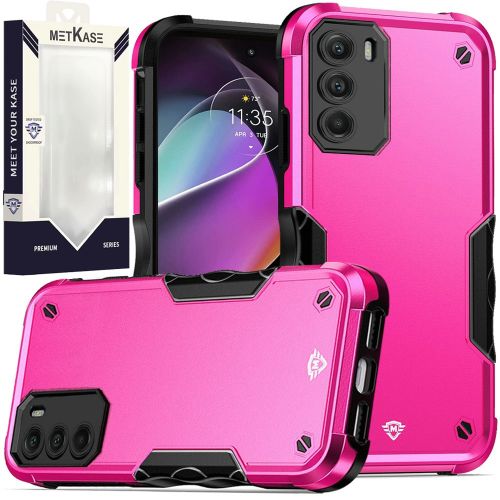 Motorola Moto G 5G (2022) METKASE Exquisite Tough Shockproof Hybrid in Slide-Out Package - Hot Pink/Black