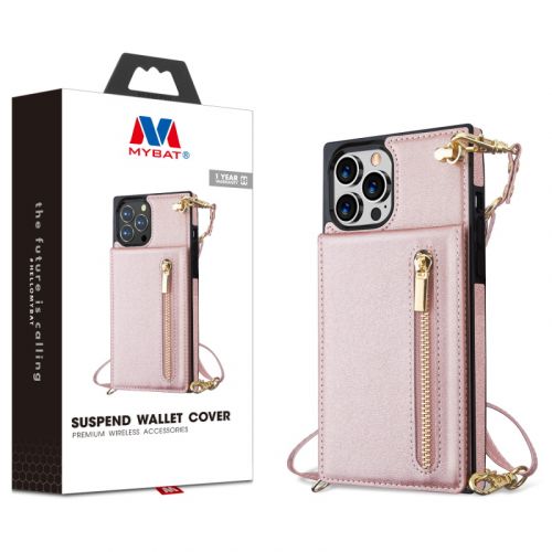 Apple iPhone 13 Pro - MyBat Suspend Wallet Cover (with Lanyard) - Rose Gold