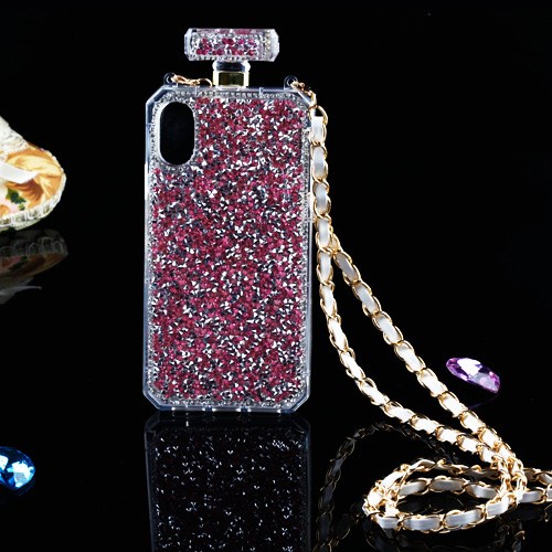 Hot Pink Mini Crystals Diamante Perfume Bottle Tpu Case Cover With Chain For Apple Iphone X Cellphonecases Com