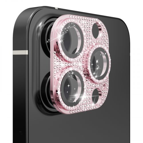 Apple iPhone 12 Pro - Diamond Bling Camera Lens Full Tempered Glass - Pink