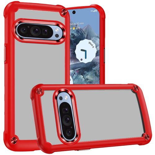 Google Pixel 9 Pro XL 6.8 Ultimate CaseX Transparent Hybrid Case with Metal Buttons And Camera Edges - Red