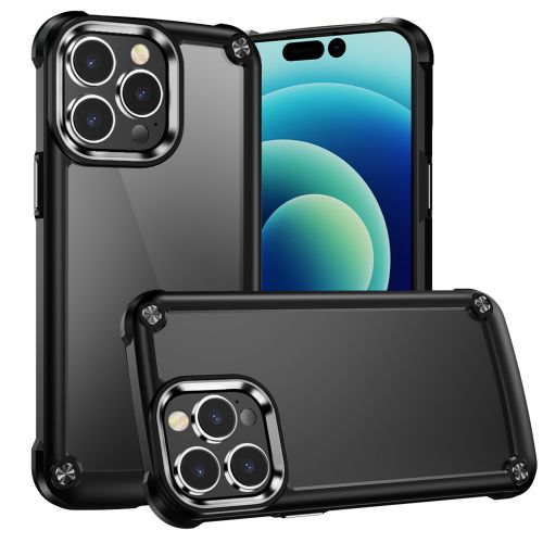 Apple iPhone 15 Pro Ultimate CaseX Transparent Hybrid Case with Metal Buttons And Camera Edges - Black