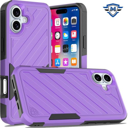 Apple iPhone 16 6.1 inch METKASE Noble lined shockproof dual layer hybrid in Slide-Out Package - Dark Purple/Black