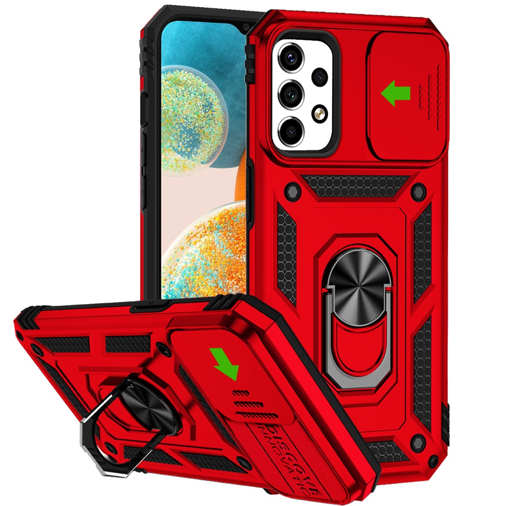 Samsung A23 5G Well Protective Magentic Ring Stand Camera Protective Cover Case - Red