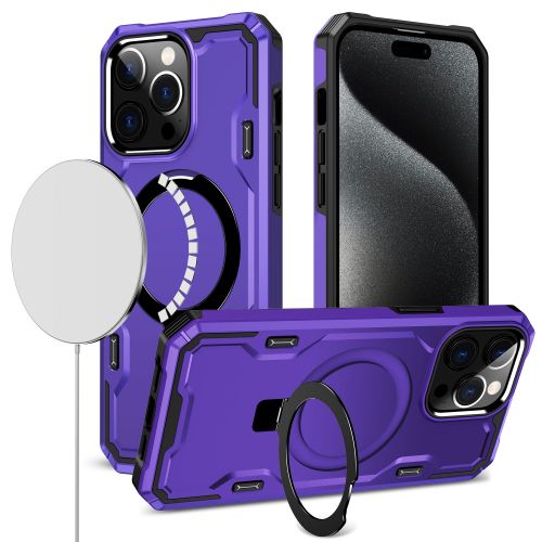 Apple iPhone 15 Pro Max Magnetic Ring Stand Simplistic Tough Hybrid Case Cover - Dark Purple