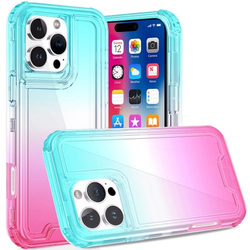 Apple iPhone 16 Pro 6.3 inch3in1 Two Tone Shockproof Transparent Hybrid Case - Light Blue + Pink